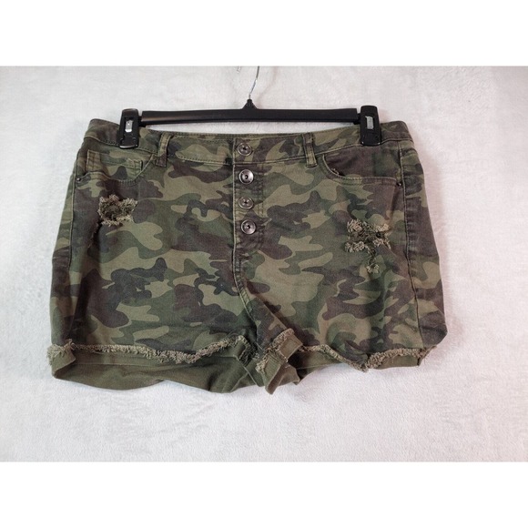 Lot‎ Of 2 No Boundaries Shorts Womens 17 Green Camo Print Button Fly Drawstring - Picture 9 of 16